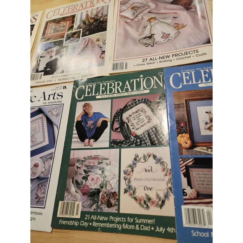 Vintage Leisure Arts Cross Stitch Magazine Lot of 7 Celebrations 1989-1991